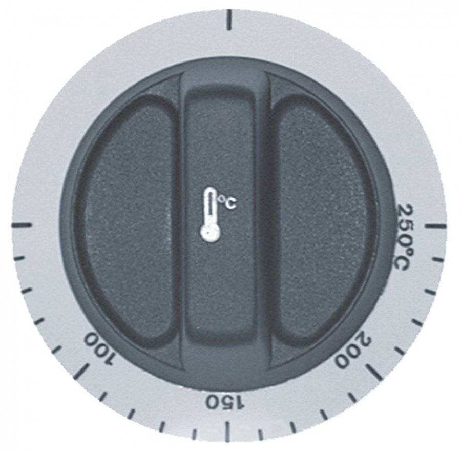knob thermostat t.max. 250°C ø 72mm shaft ø 6x4,6mm shaft flat bottom white/black