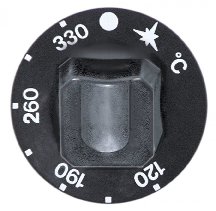 knob gas thermostat t.max. 330°C ø 55mm shaft ø 8x6,5mm shaft flat upper black