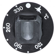 knob gas thermostat t.max. 330°C ø 55mm shaft ø 8x6,5mm shaft flat upper black