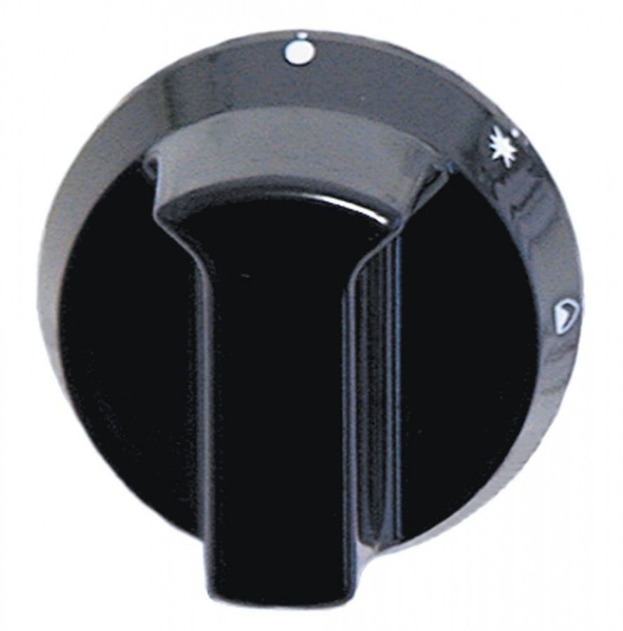 knob gas tap with ignition flame ø 52mm shaft ø 8x6,5mm shaft flat left black