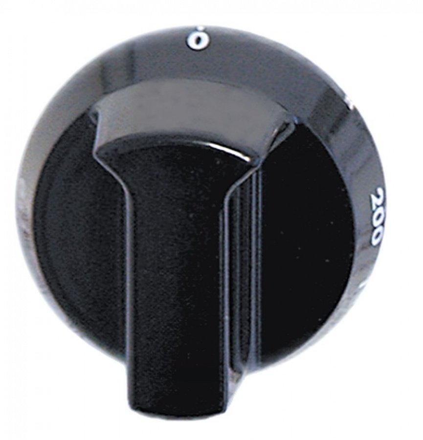 knob thermostat t.max. 200°C 110-200°C ø 52mm shaft ø 6x4,6mm shaft flat bottom black