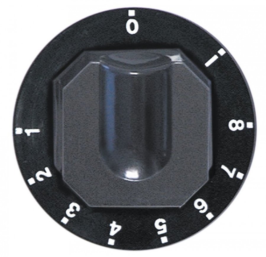 knob energy regulator 1-8 + MAX ø 70mm shaft ø 6x4,6mm shaft flat upper black