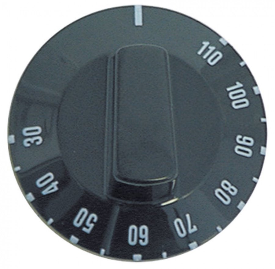 knob thermostat t.max. 110°C 30-110°C ø 49mm shaft ø 6x4,6mm shaft flat upper black
