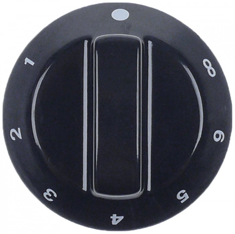 knob energy regulator 1-6 + MAX ø 60mm shaft ø 6x4,6mm shaft flat left black
