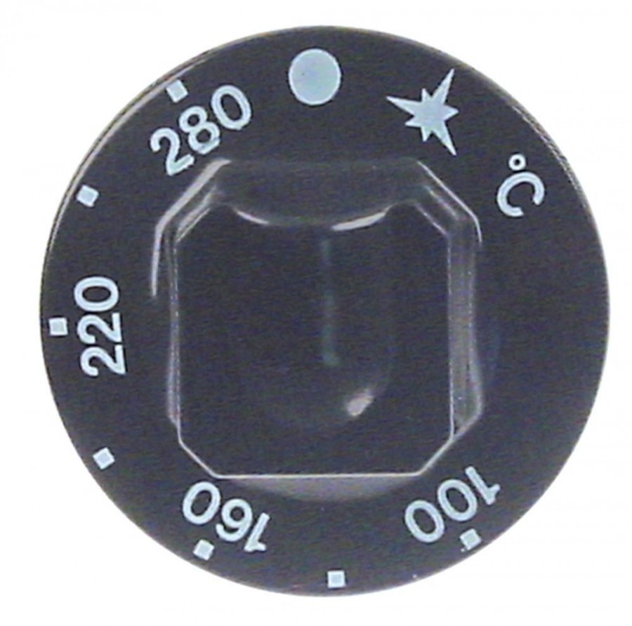 Buton termostat 100-280°C, diametru ø 55 mm, ax ø 10 x 8 mm, cu tesitura sus - 111623