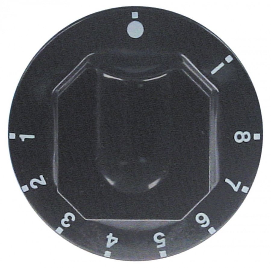 knob energy regulator 1-8 + MAX ø 70mm shaft ø 6x4,6mm shaft flat upper black