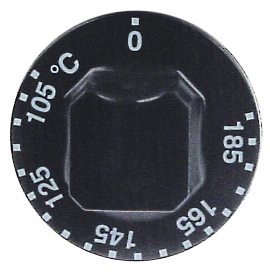 knob thermostat t.max. 185°C temperature range 105-185°C ø 55mm shaft ø 6x4,6mm