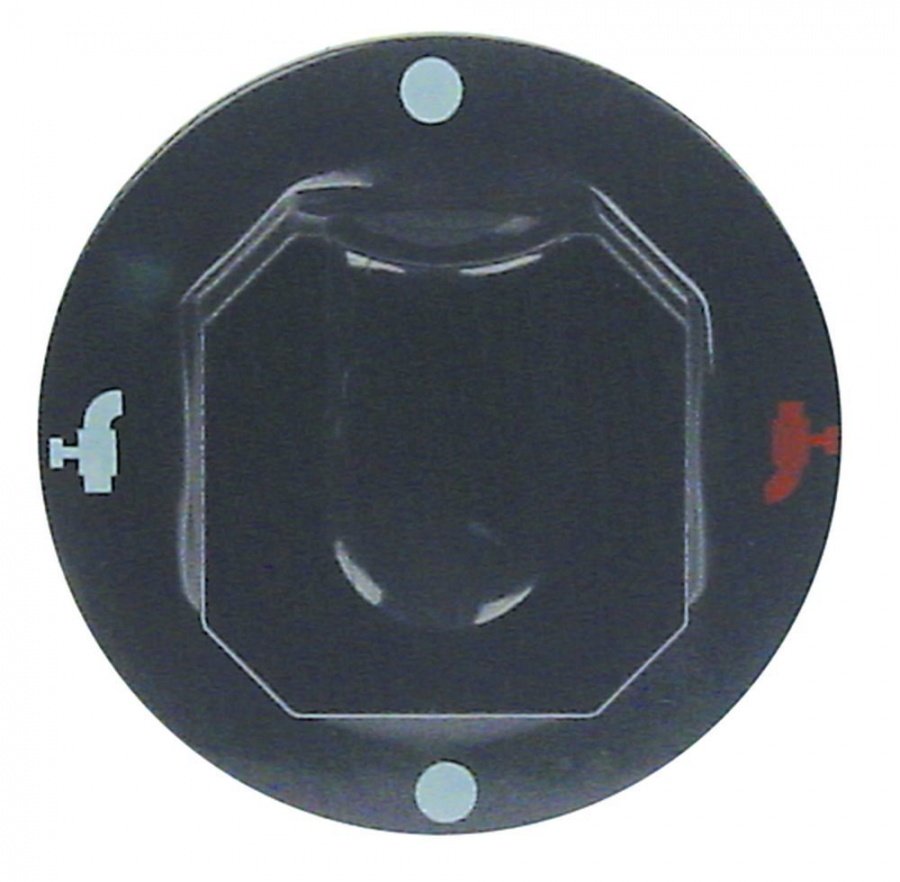 knob water hot/cold ø 70mm shaft ø 6x4,6mm shaft flat upper black