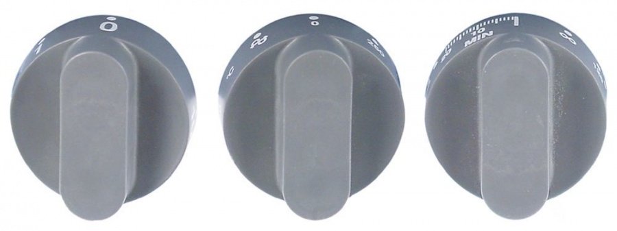 knob set 120 min, 1 - 10, 50 - 250°C, ø 55 mm, shaft ø 6x4,6 mm, shaft flat upper/lower, grey - 111770