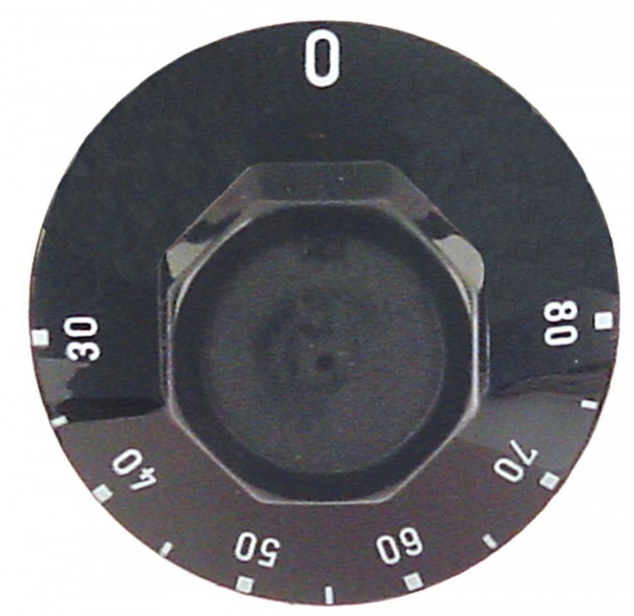 Buton termostat 30-80°C, ø 50 mm, ax ø 6x4,6 mm, cu tesitura sus - 111901