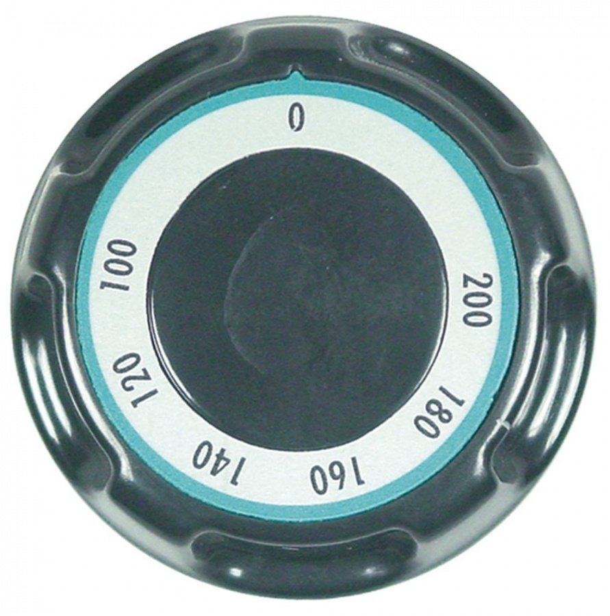 knob thermostat t.max. 200°C ø 70mm shaft ø 6x4,6mm shaft flat right black