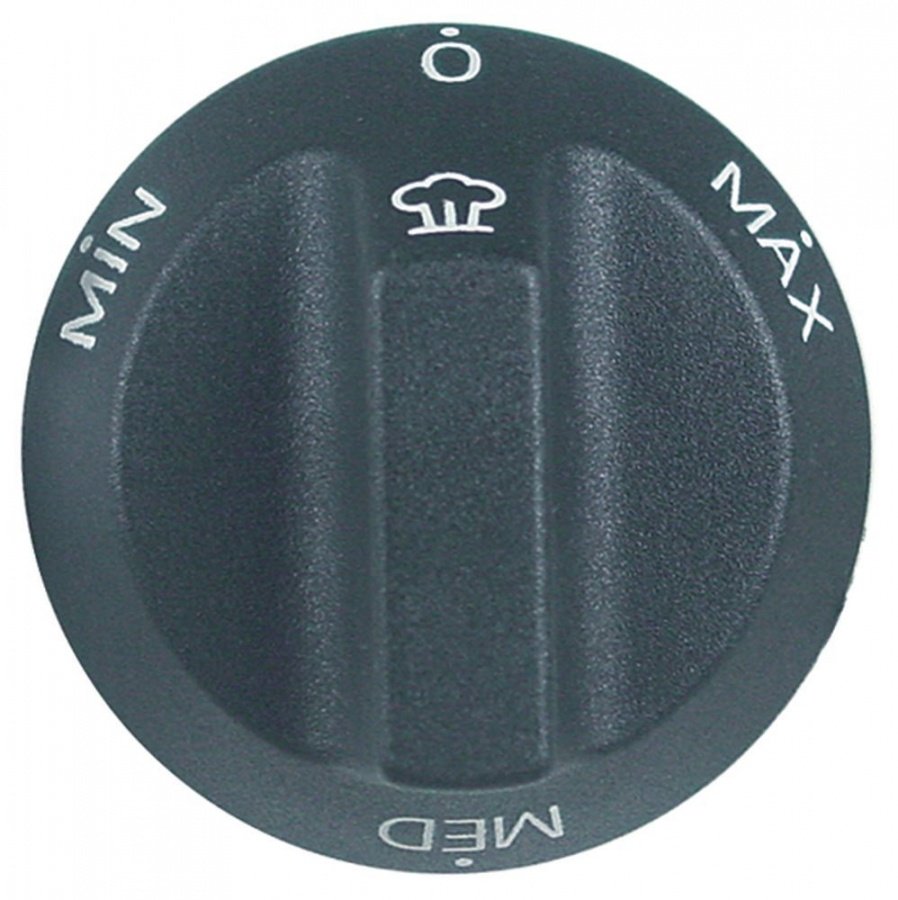 knob MIN/MED/MAX ø 55mm shaft ø 6x4,6mm shaft flat right with extended shaft black