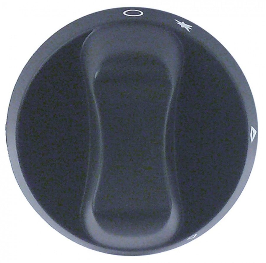 knob gas tap with ignition flame ø 63mm shaft ø 8x6,5mm shaft flat upper black