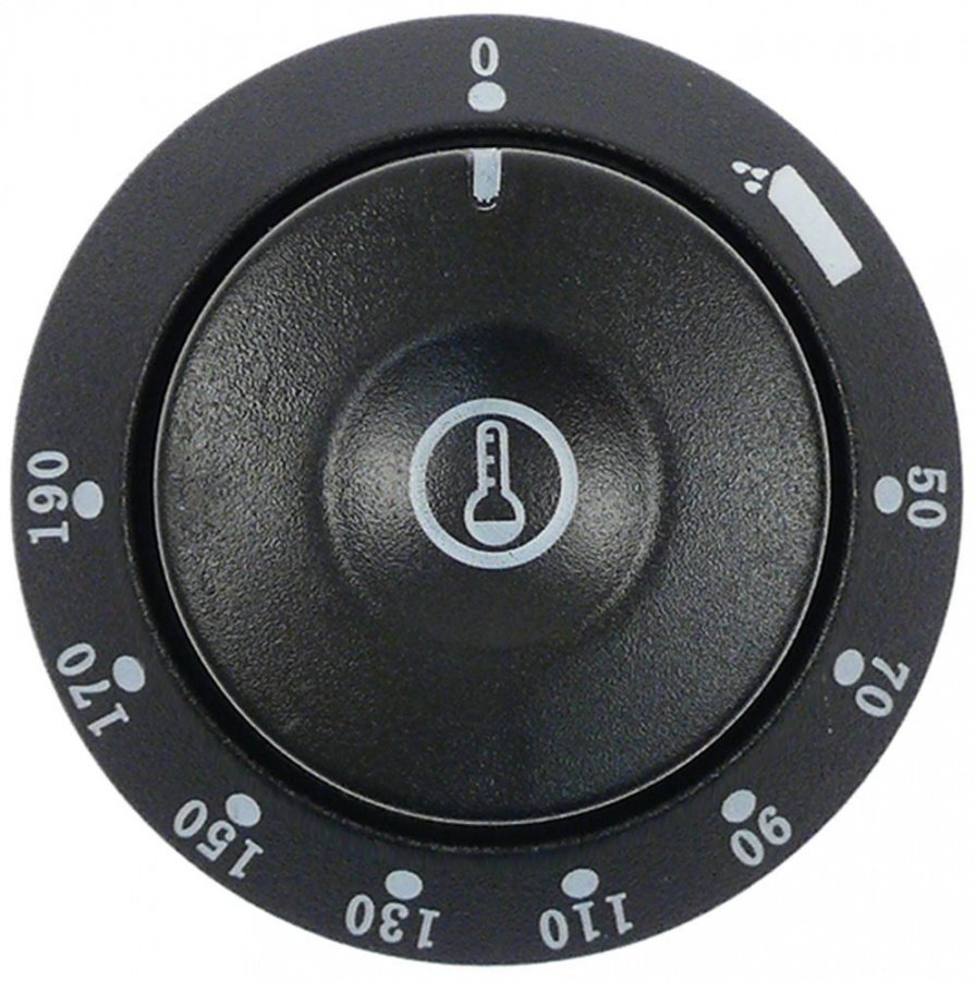 Buton pentru termostat friteuza 50-190°C, ø 58 mm, ax ø 6x4,6 mm, tesitura jos - 112618