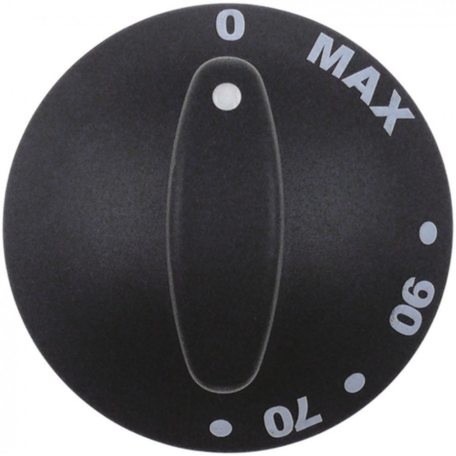 knob ø 79mm shaft ø 6x4,6mm t.max. 90°C shaft flat upper black