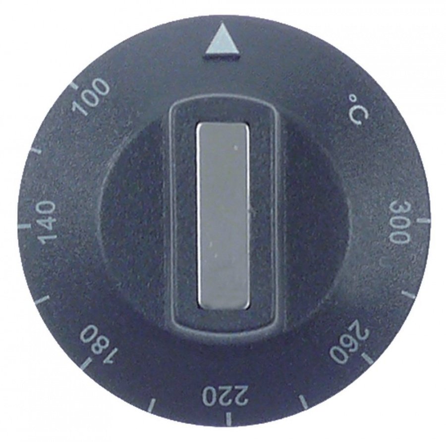 knob thermostat t.max. 300°C 100-300°C ø 50mm shaft ø 6x4,6mm shaft flat upper black