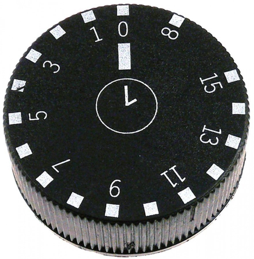knob time 15min + permanent ON ø 42 mm shaft ø 6x4,6mm flat surface left black - Code 112924