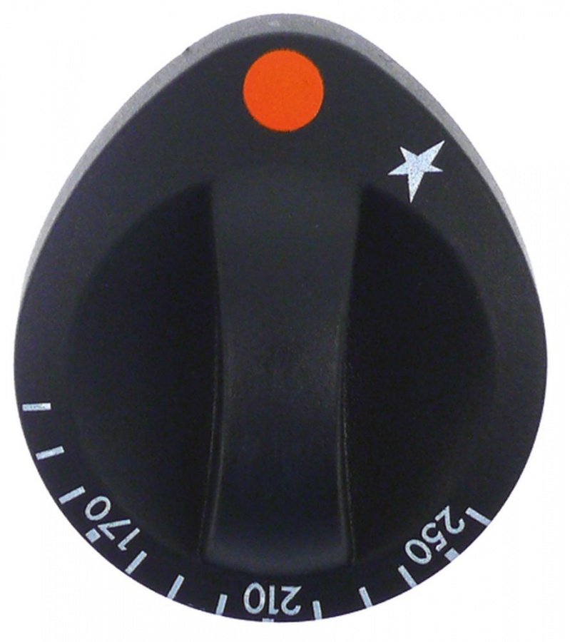 knob gas thermostat t.max. 250°C 170-250°C ø 70-80mm shaft ø 8mm black