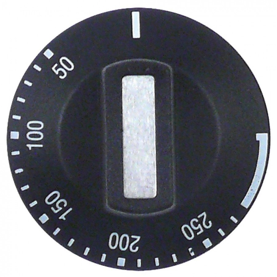 knob t.max. 250°C 50-250°C ø 50mm shaft ø 6x4,6mm shaft flat upper black