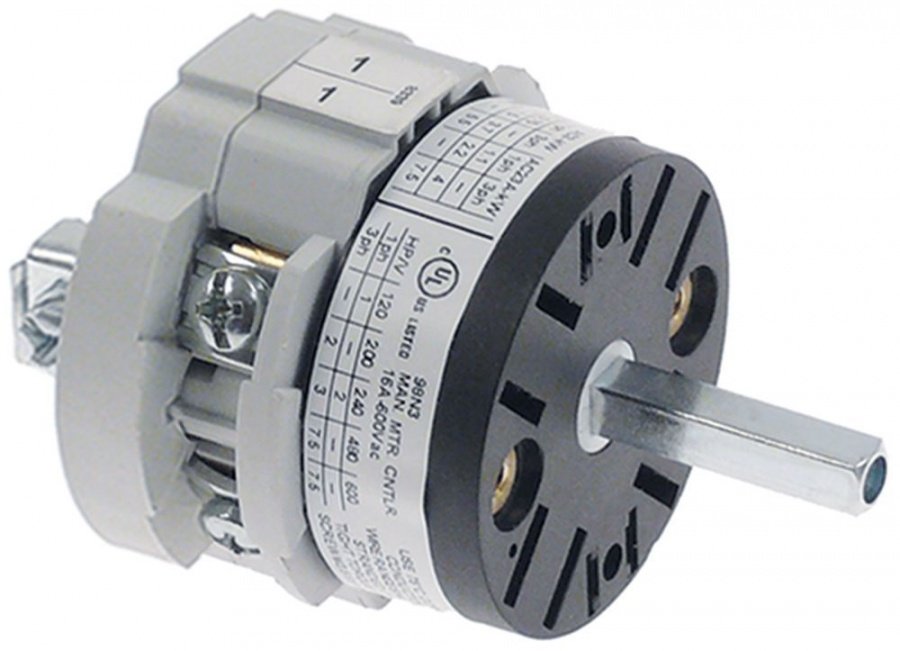 comutator rotativ poziții 3 1-0-2 seturi de contacte 2 400V 16A ax ø 5x5mm