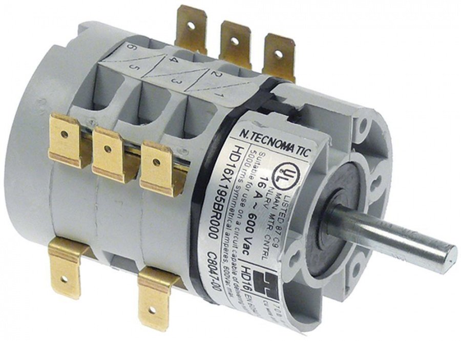 comutator rotativ 3 poziții de operare 16A ax ø 6x4,6mm HD16