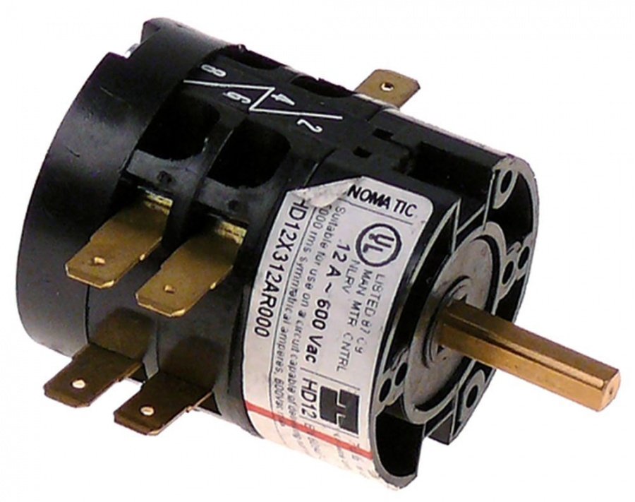 rotary switch 3 0-1-2 3 type HD12X312AR000 600V 12A shaft ø 5x5mm shaft length 23mm shaft square