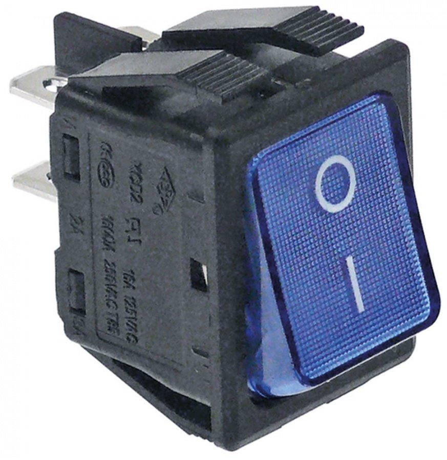 Intrerupator basculant contacte 2 NO, 16 A, 250 V, albastru cu iluminare, montare 30x22 mm - 301000