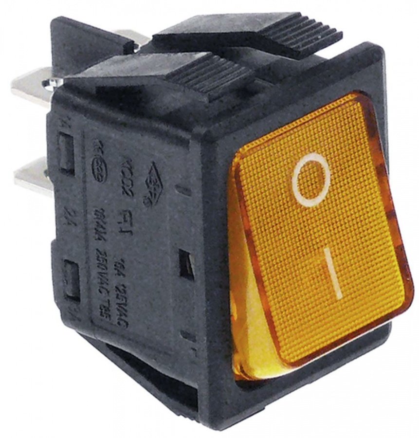 Intrerupator basculant 30x22mm, galben, 2NO, 250V, 16A, cu lumina - 301002