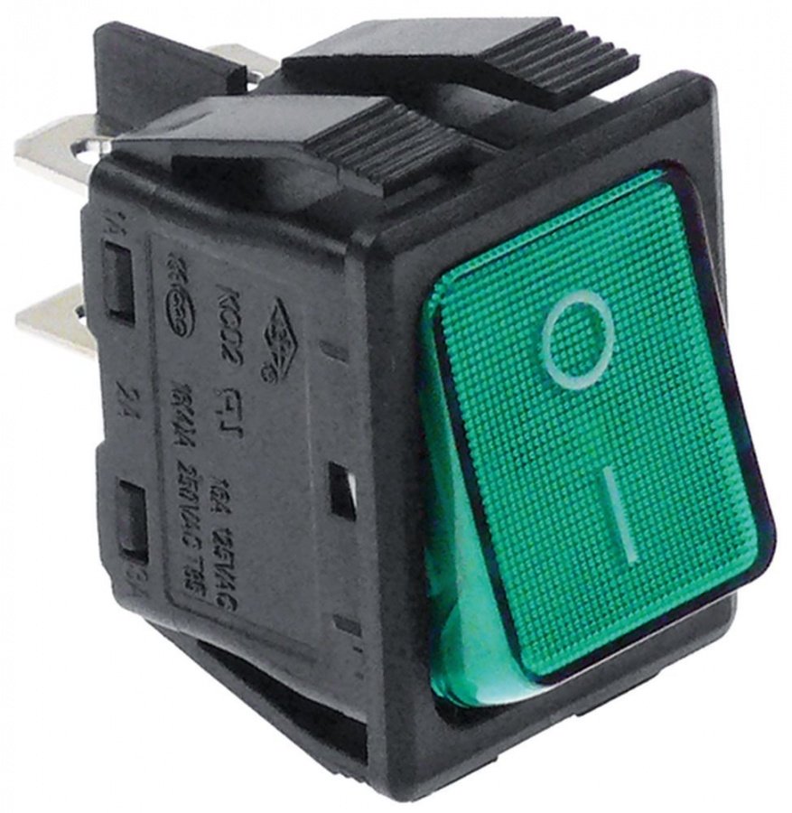 Intrerupator basculant verde cu iluminare, 16 A, 250 V, montare 30 x 22 mm, t. max. 120°C - 301003