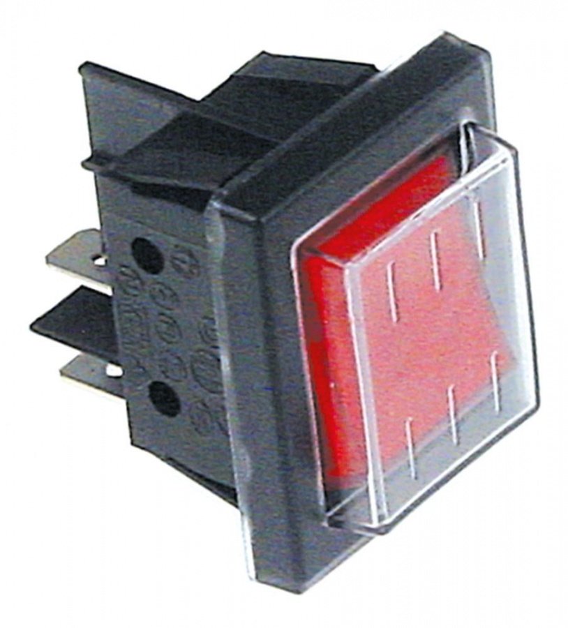 rocker switch 30x22mm red 2NO 250V 16A lighted connection male faston 6,3mm