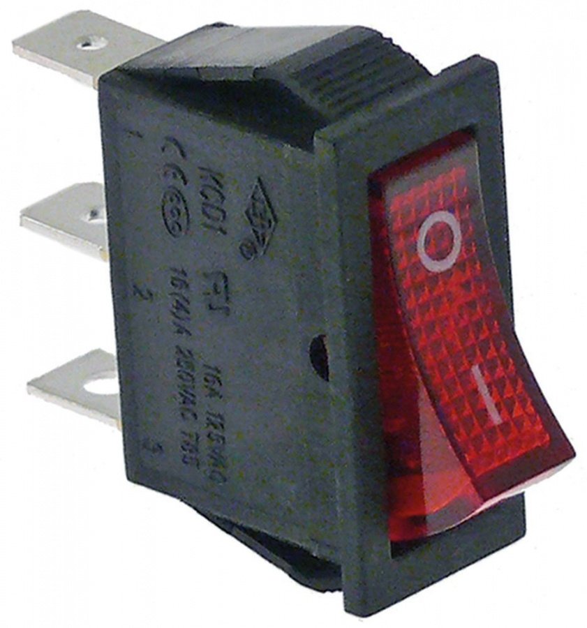Intrerupator basculant O-I, cu lumina rosie, 16 A, 250 V, montare 30x11 mm, T.max. 120°C - 301010