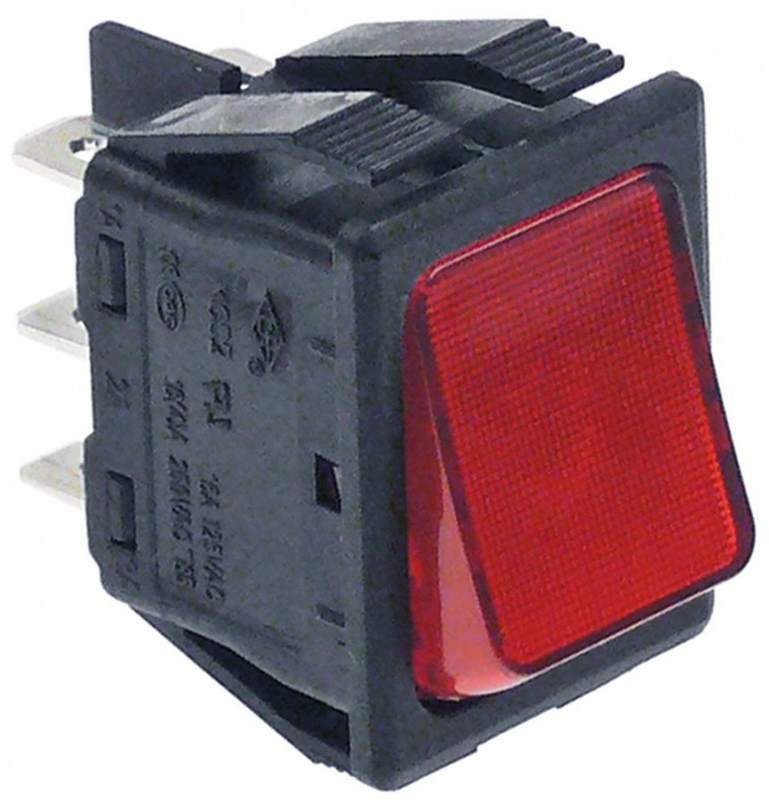 Intrerupator basculant rosu, contacte 2CO, 16 A, 250 V, cu lumina, montare 30x22 mm - 301015