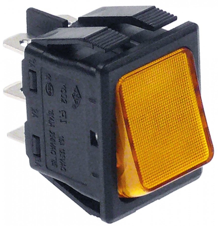 Intrerupator basculant galben, contacte 2CO, 16 A, 250 V, cu lumina, montare 30x22 mm - 301016