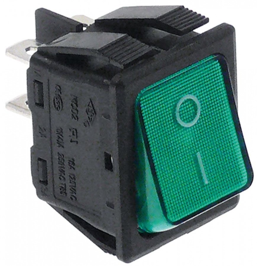 Intrerupator basculant cu revenire, contacte 2 NO, 16 A, 250 V, cu lumina verde, montare 30x22 mm - 301019