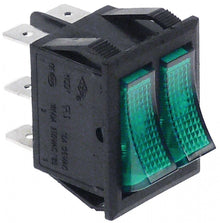 Intrerupator basculant dublu, contacte 1NO+1NO, 16 A, 250 V, cu lumina verde, montare 30x22 mm - 301029