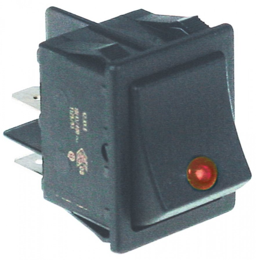 Intrerupator basculant cu LED rosu, contacte 2 NO, 16 A, 250 V, montare 30x22 mm - 301060