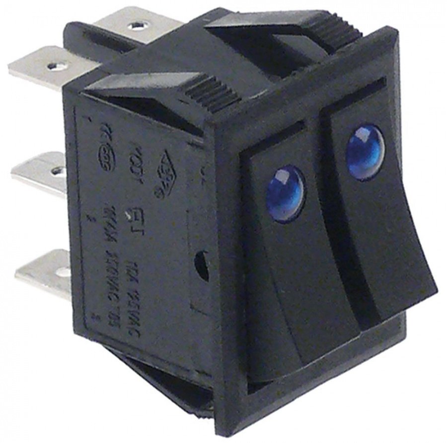 rocker switch 30x22mm  1NO/NO 250V 16A with LED connection male faston 6,3mm