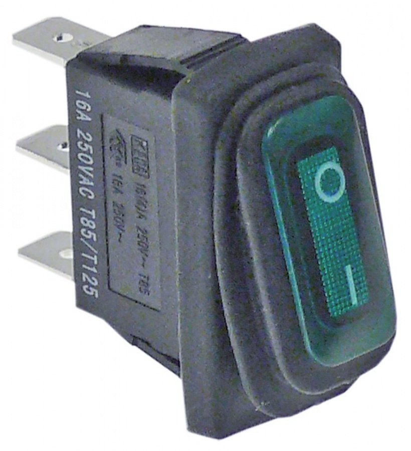 Intrerupator basculant 30x11mm, 1NO, 230 V, 16 A iluminat verde - 301293