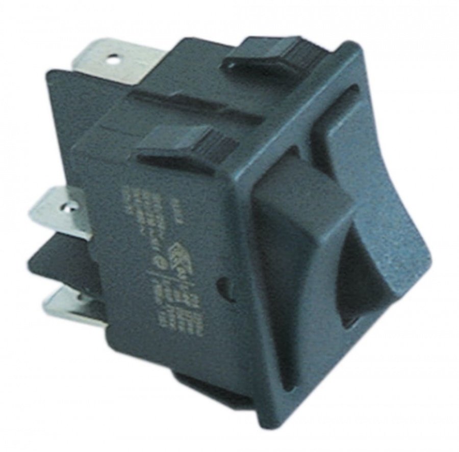 rocker switch 30x22mm black 1CO/1NO 250V 16A latching/momentary connection male faston 6,3mm