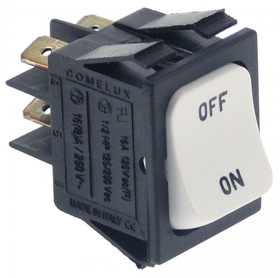 rocker switch 30x22mm white 2NO 250V 16A ON-OFF connection male faston 6,3mm