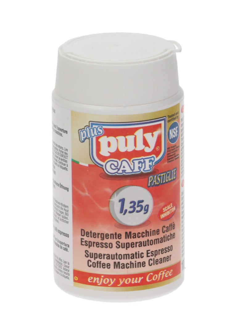 Detergent PULY CAFF PLUS, flacon cu 100 tablete de 1.35 gr, ø 16x4 mm