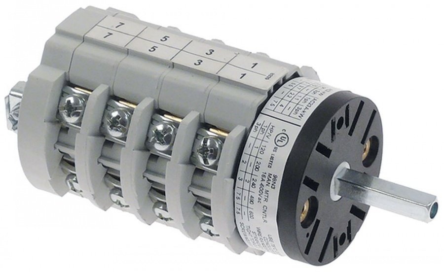 rotary switch 6 operating positions 0-1-2-3-4-5 8 groups type  400V 16A shaft ø 5x5mm