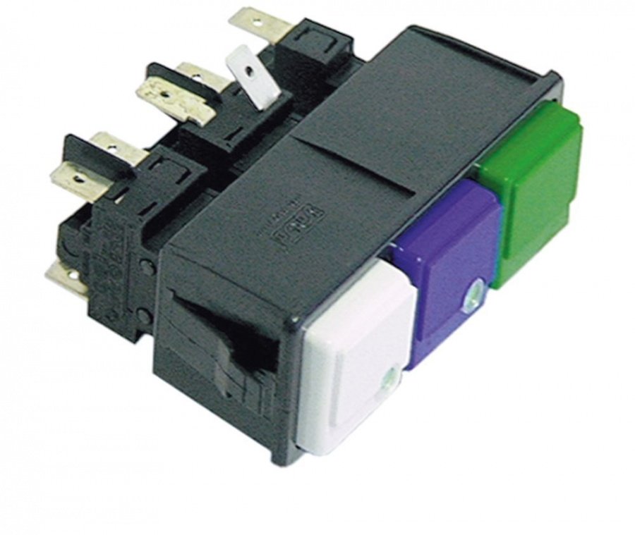 Intrerupator cu butoane alb-albastru-verde, 16 A, 250 V, 2CO/2NO/1NO - 345027