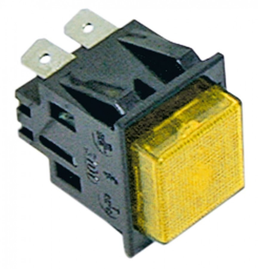 push switch 27,2x22,2mm yellow 2NO 250V 16A illuminated connection male faston 6,3mm