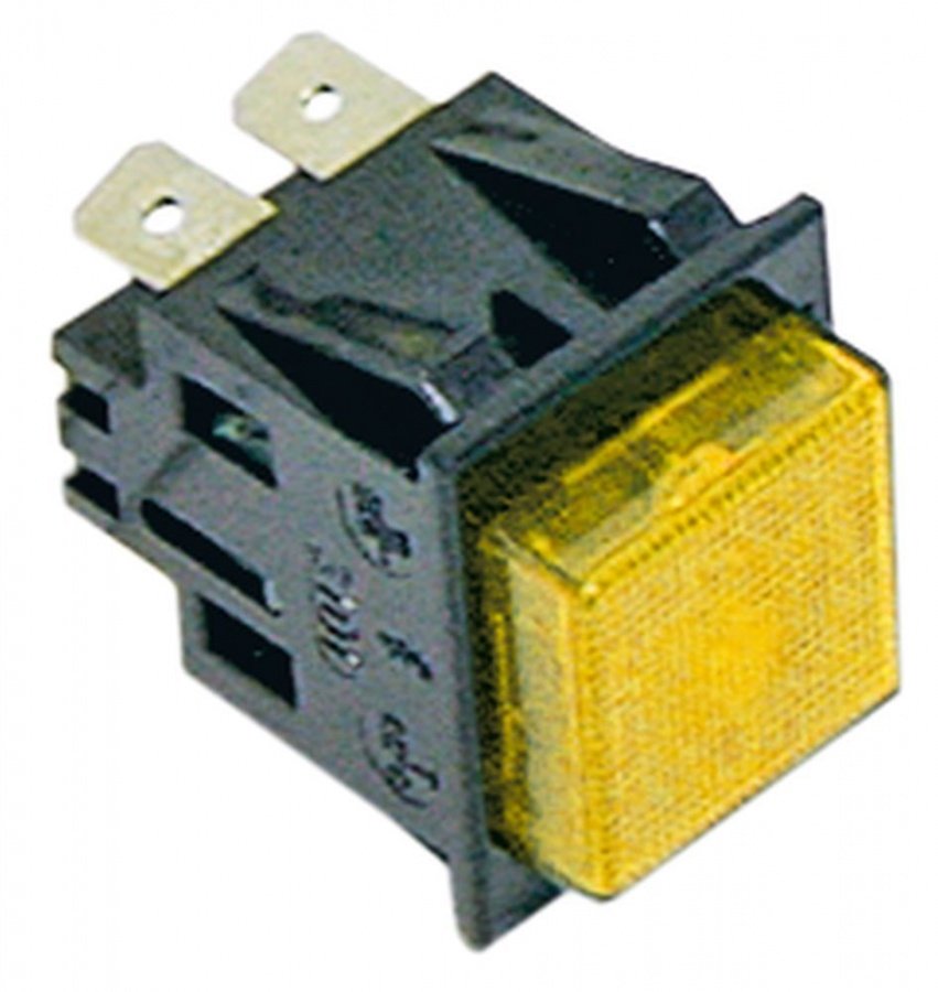 momentary push switch 27,2x22,2mm yellow 2NO 250V 16A illuminated connection male faston 6,3mm