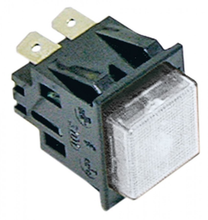 momentary push switch 27,2x22,2mm clear 2NO 250V 16A illuminated connection male faston 6,3mm