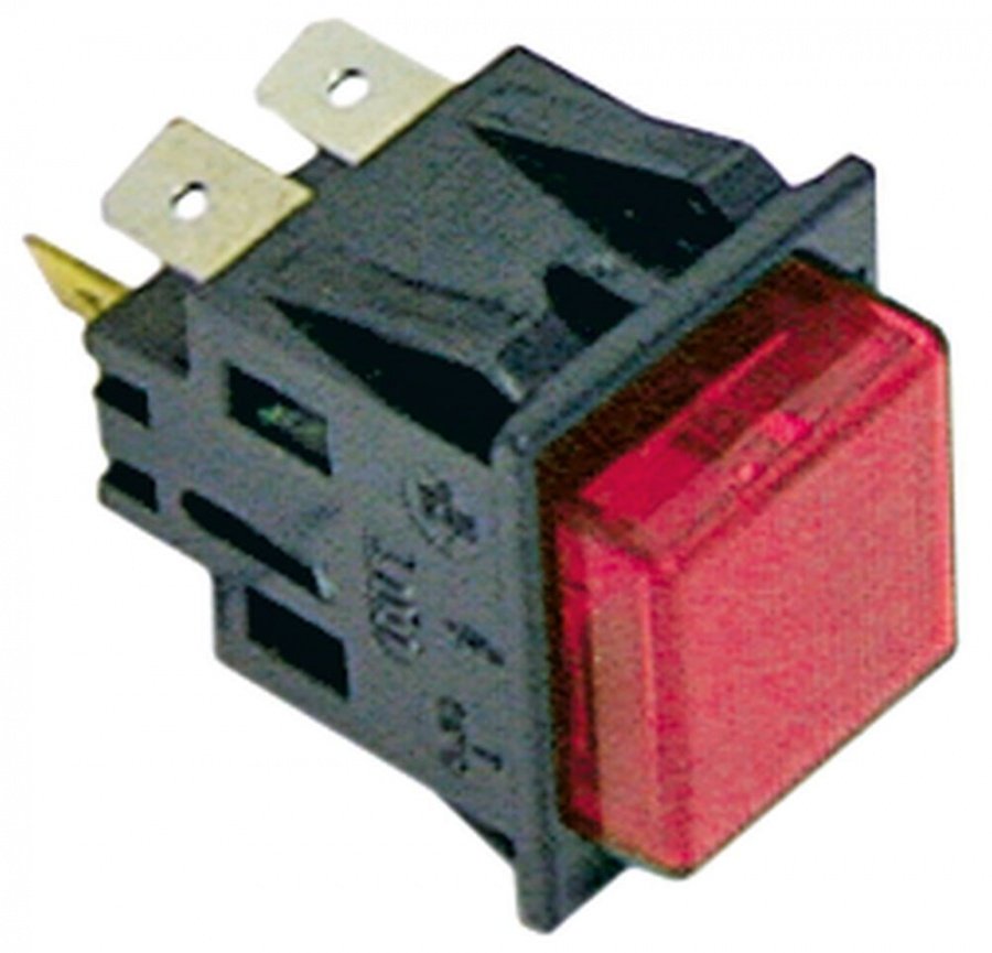 Intrerupator cu buton patrat, contacte 2 NO, 16 A, 250 V, luminat rosu, montare 27,2 x 22,2 mm - 345094