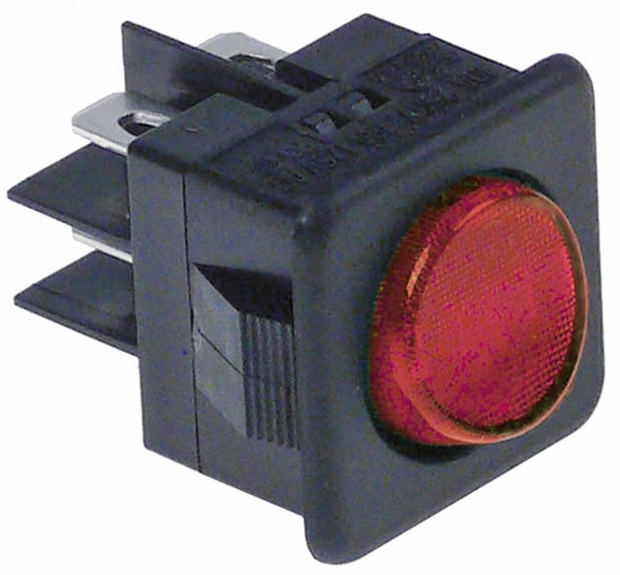 Intrerupator basculant cu 2 contacte 16 A, 250 V, iluminat rosu, montare 25x27 mm - 345282