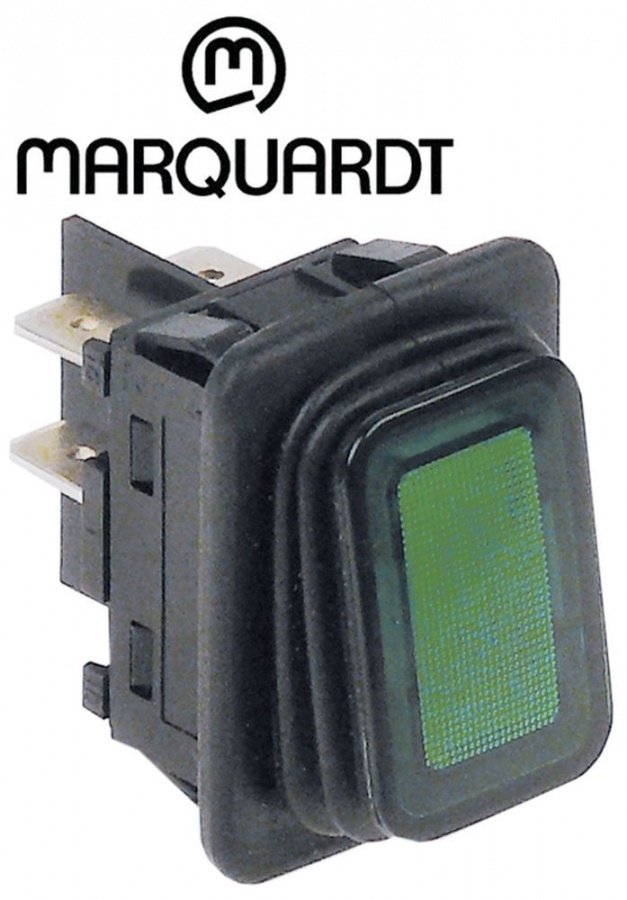 Intrerupator basculant cu revenire etans 16 A, 230 V, montare in fereastra 30x22 mm, iluminat verde - 345317