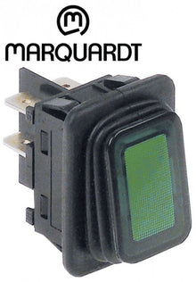 Intrerupator basculant cu revenire etans 16 A, 230 V, montare in fereastra 30x22 mm, iluminat verde - 345317